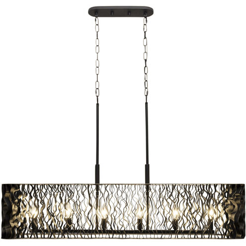 Estela 6 Light 48 inch Matte Black and French Gold Linear Pendant Ceiling Light, Smithsonian Collaboration