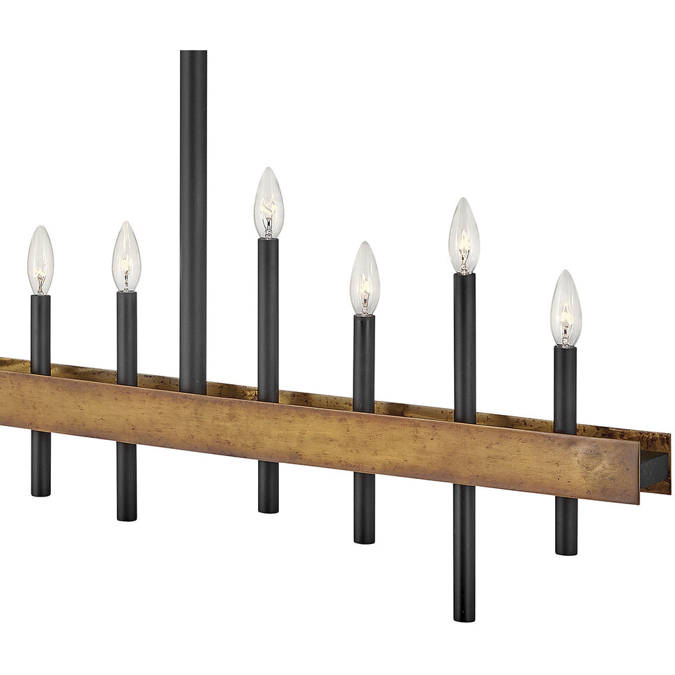 Wells 12 Light 60.25 inch Weathered Brass with Black Indoor Linear Chandelier Ceiling Light