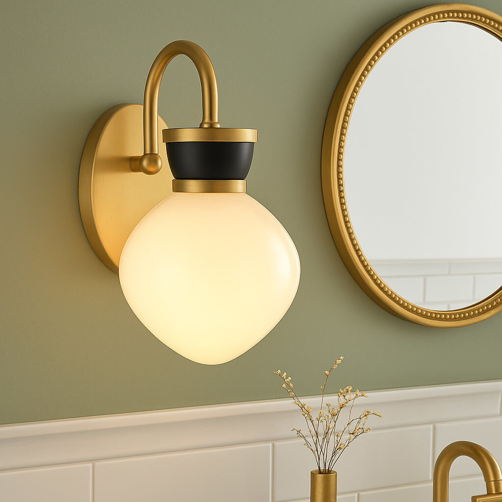 Lucy 1 Light 7.75 inch Lacquered Brass with Black Bath Light Wall Light