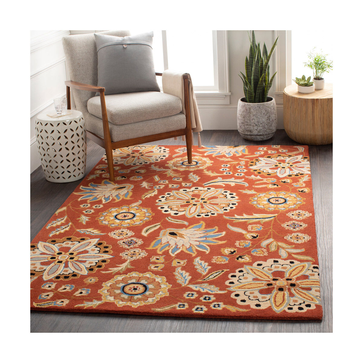 Athena 117 X 117 inch Burnt Orange/Wheat/Dark Blue/Medium Gray/Black Rugs, Wool