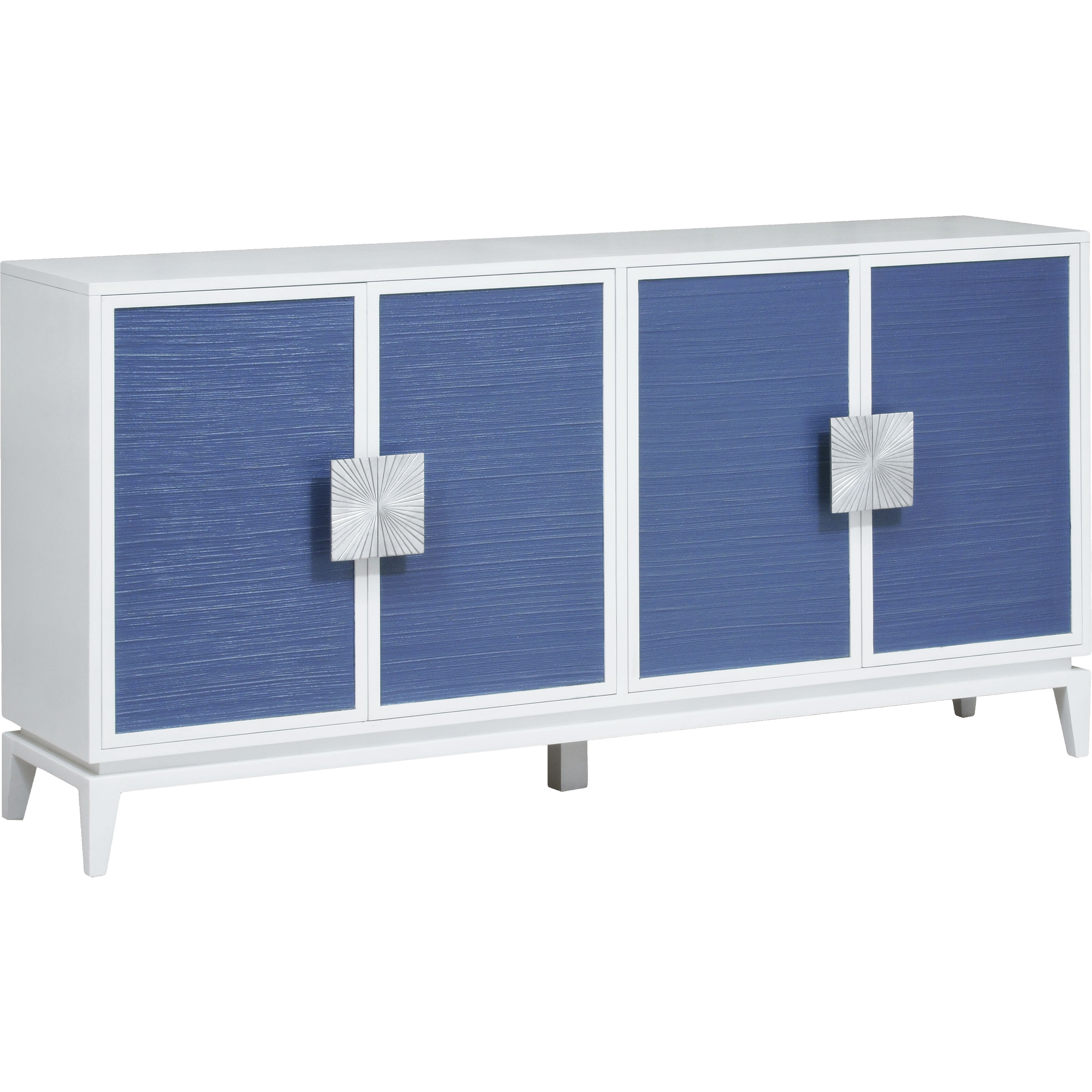 Asanso White with Blue and Silver Credenza, 4 Door