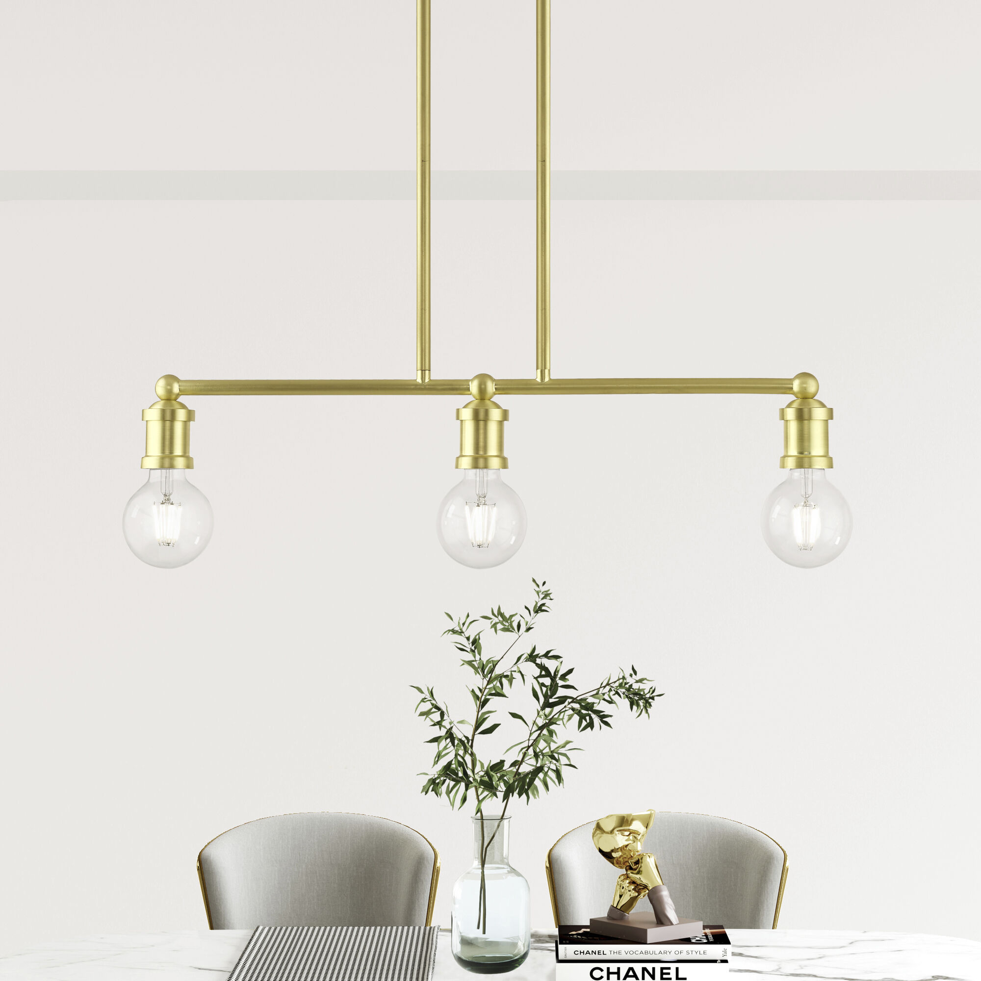 Lansdale 3 Light 24 inch Satin Brass Linear Chandelier Ceiling Light