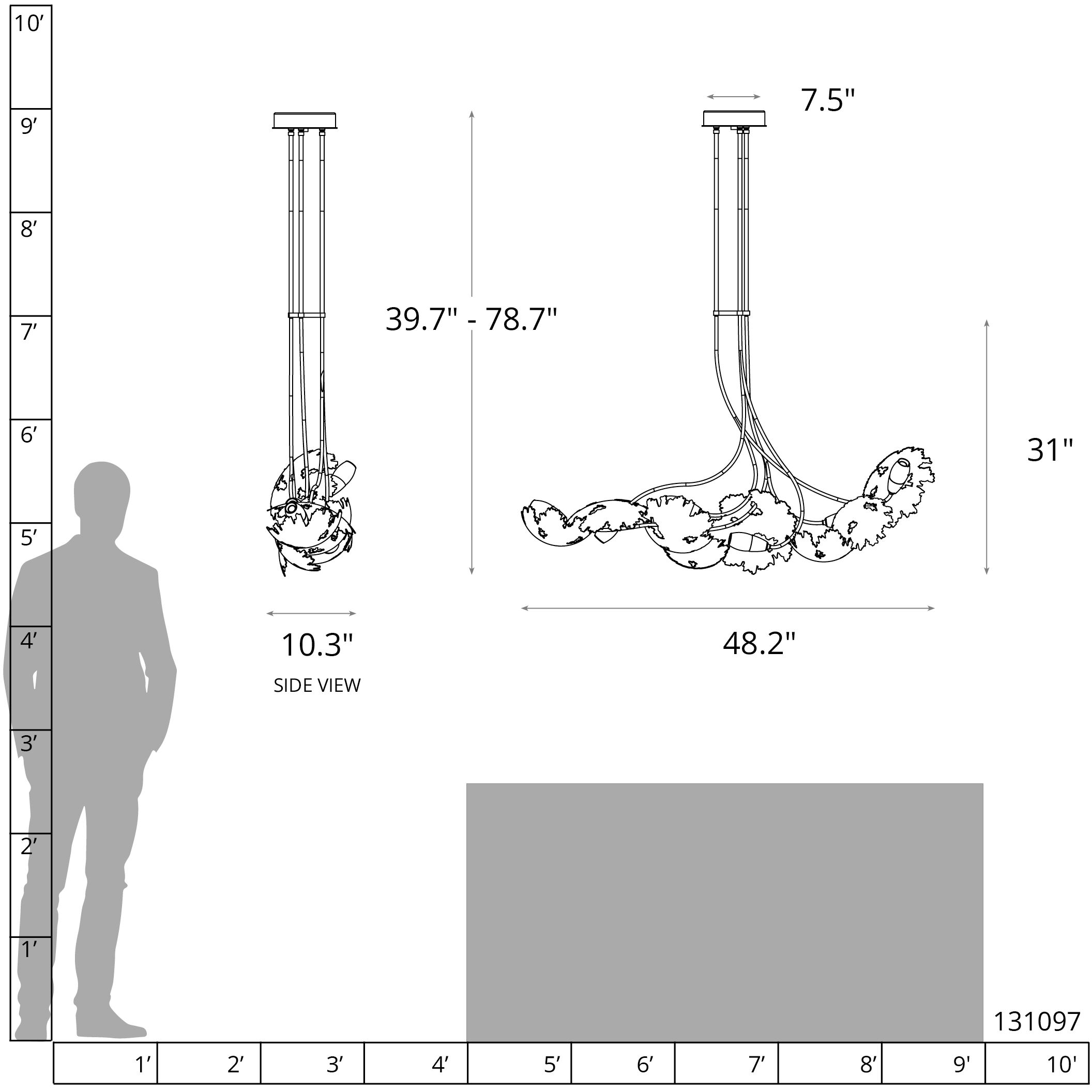Pangea LED 48.2 inch Sterling Linear Pendant Ceiling Light