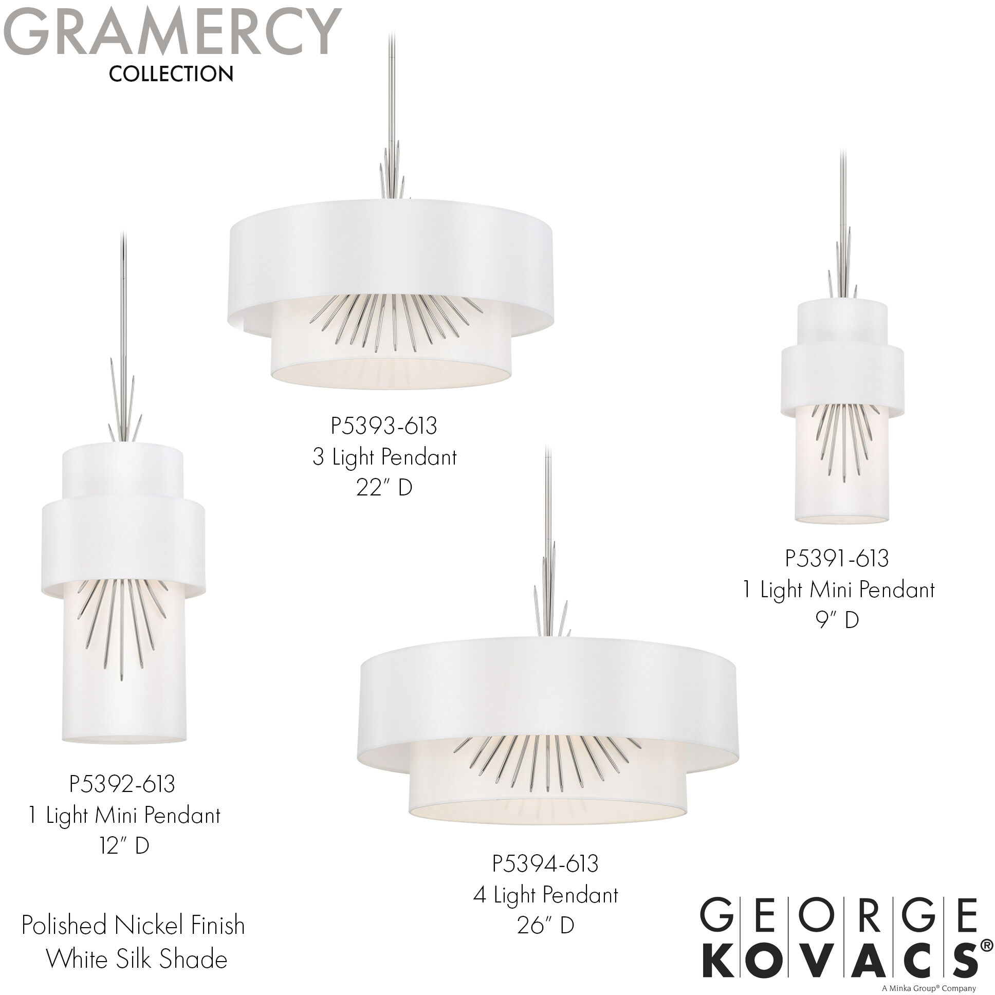 Gramercy 3 Light 21.88 inch Polished Nickel Pendant Ceiling Light