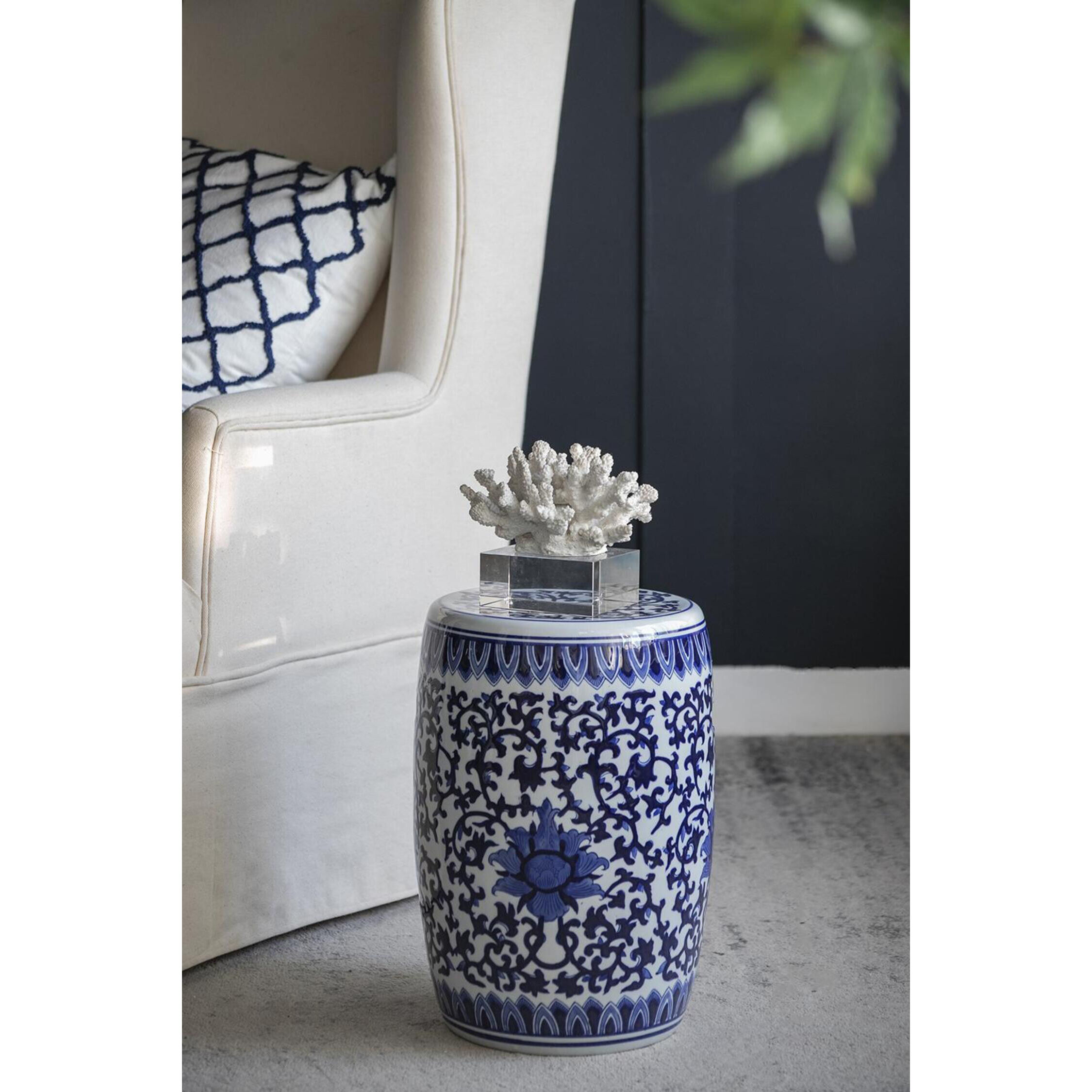Garden 15.9 inch Blue and White Stool