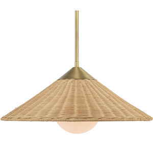 Phuvinh 1 Light 20 inch Natural Rattan and Antique Brass Pendant Ceiling Light