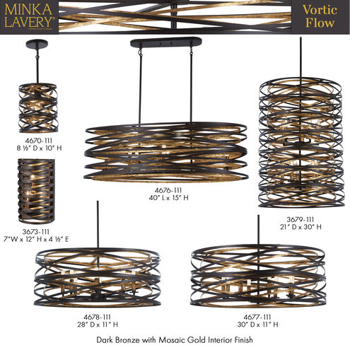 Vortic Flow 8 Light 28 inch Dark Bronze/Mosaic Gold Pendant Ceiling Light