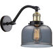 Franklin Restoration Large Bell LED 8 inch Black Antique Brass Sconce Wall Light in Plated Smoke Glass, Franklin Restoration
