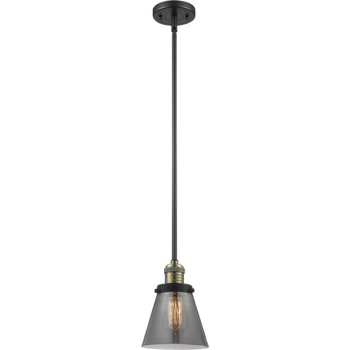 Franklin Restoration Cone 1 Light 6 inch Black Antique Brass Mini Pendant Ceiling Light in Incandescent, Plated Smoke, Franklin Restoration