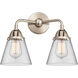 Nouveau 2 Small Cone 2 Light 14 inch Brushed Satin Nickel Bath Vanity Light Wall Light in Clear Glass
