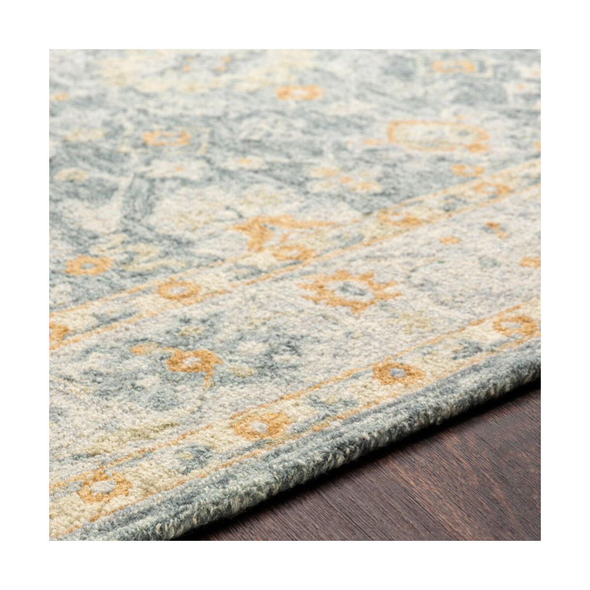 Panipat 36 X 24 inch Dark Green/Sea Foam/Khaki/Tan/Ice Blue Rugs, Rectangle