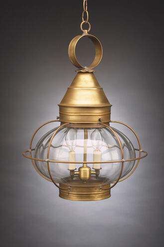 Onion 3 Light 15 inch Antique Copper Hanging Lantern Ceiling Light in Clear Seedy Glass, Candelabra
