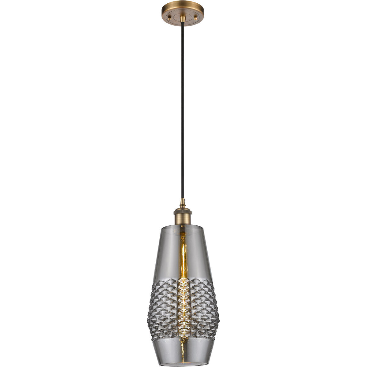 Ballston Windham LED 7 inch Brushed Brass Mini Pendant Ceiling Light in Plated Smoke Glass