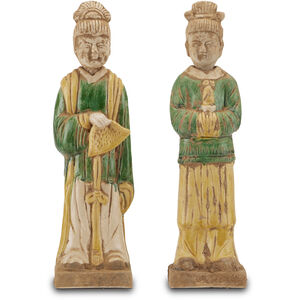 Tang Dynasty Palace Servants 15 X 4.25 inch Sculptures, Set of 2