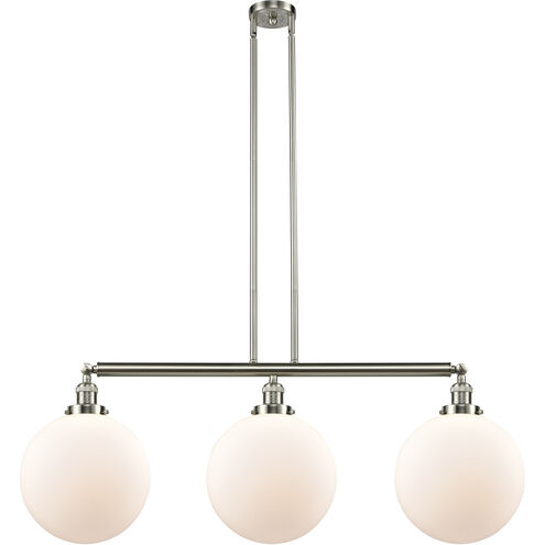 Franklin Restoration XX-Large Beacon 3 Light 44 inch Brushed Satin Nickel Island Light Ceiling Light in Matte White Glass, Franklin Restoration