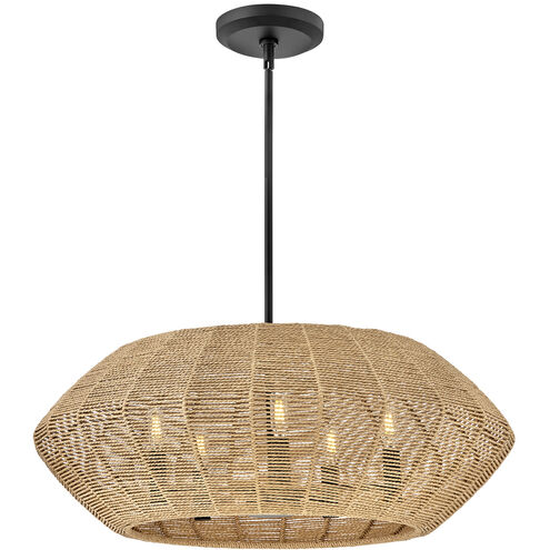 Lisa McDennon Luca 5 Light 28 inch Black Indoor Chandelier Ceiling Light in Black / Camel Rattan, Convertible