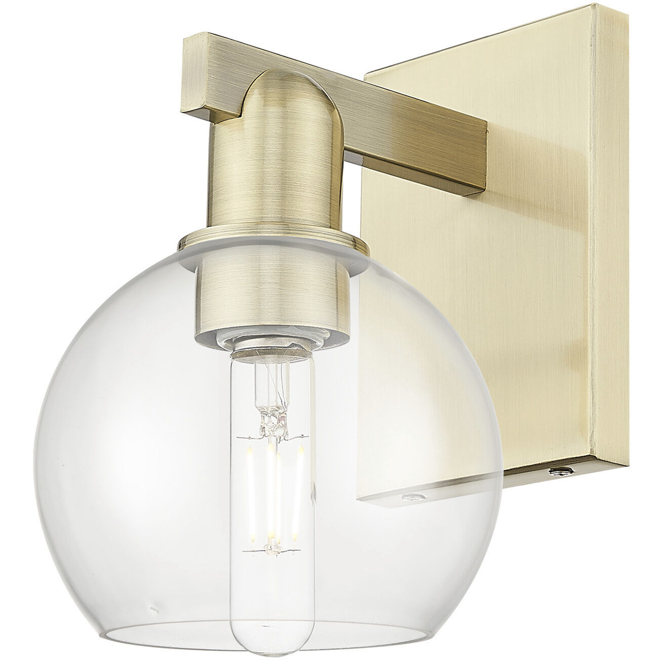 Arcadia Athens Armed Sconce Wall Light in Antique Brass, Clear