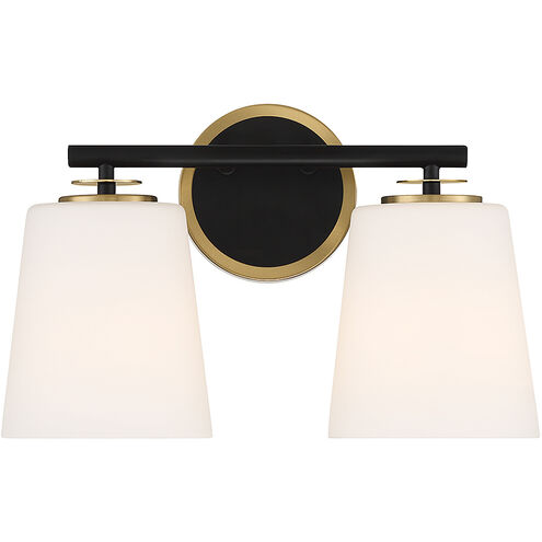 Stella 2 Light 15 inch Matte Black with Natural Brass Bathroom Vanity Light Wall Light