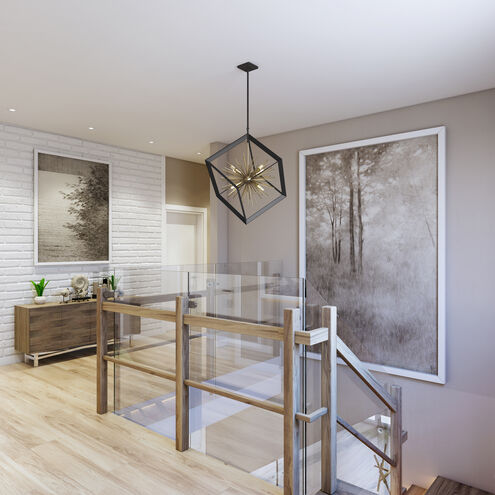 Sunburst LED 31.5 inch Matte Black and Satin Brass Chandelier Ceiling Light