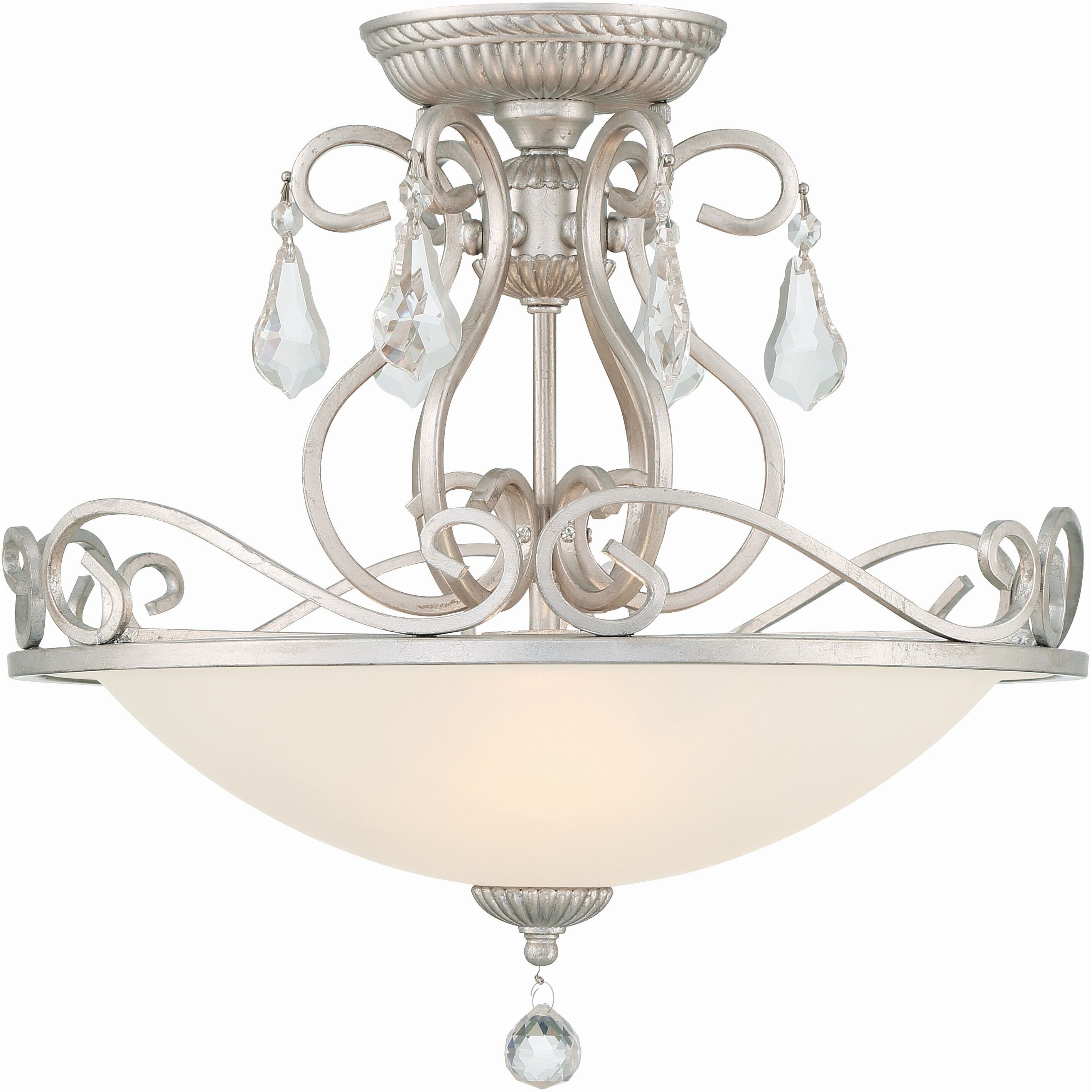 Ashton 3 Light 16.5 inch Olde Silver Semi Flush Ceiling Light in Clear Swarovski Strass