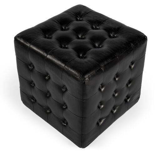 Leon Leather Cube Ottoman in Black