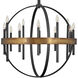 Wells 12 Light 30 inch Weathered Brass with Black Indoor Chandelier Ceiling Light