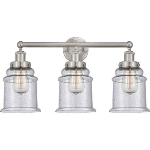 Edison Canton 3 Light 24 inch Brushed Satin Nickel Bath Vanity Light Wall Light in Seedy Glass