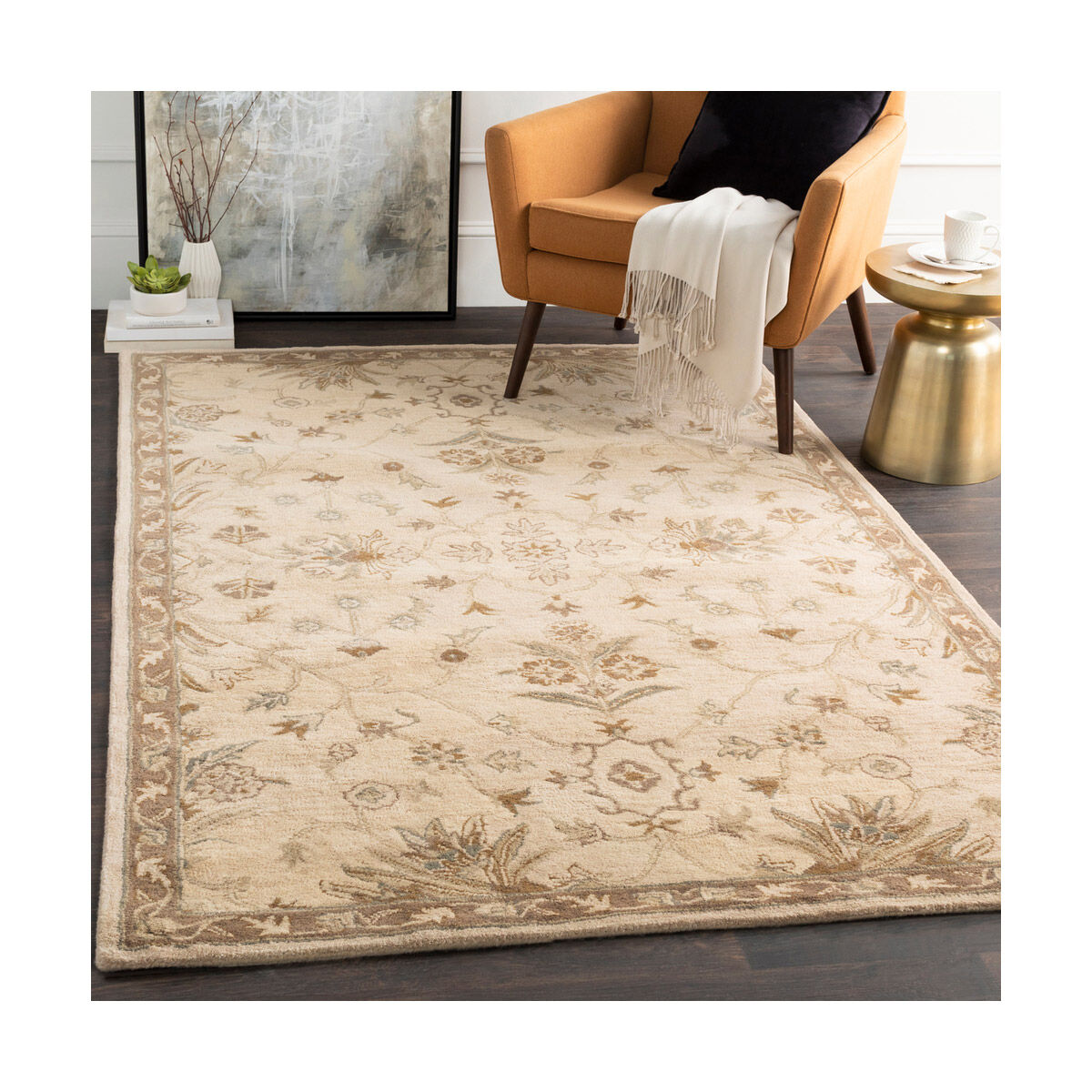 Caesar 96 X 96 inch Beige/Medium Gray/Tan/Sage/Dark Brown Handmade Rug in 8 Ft Square, Wool