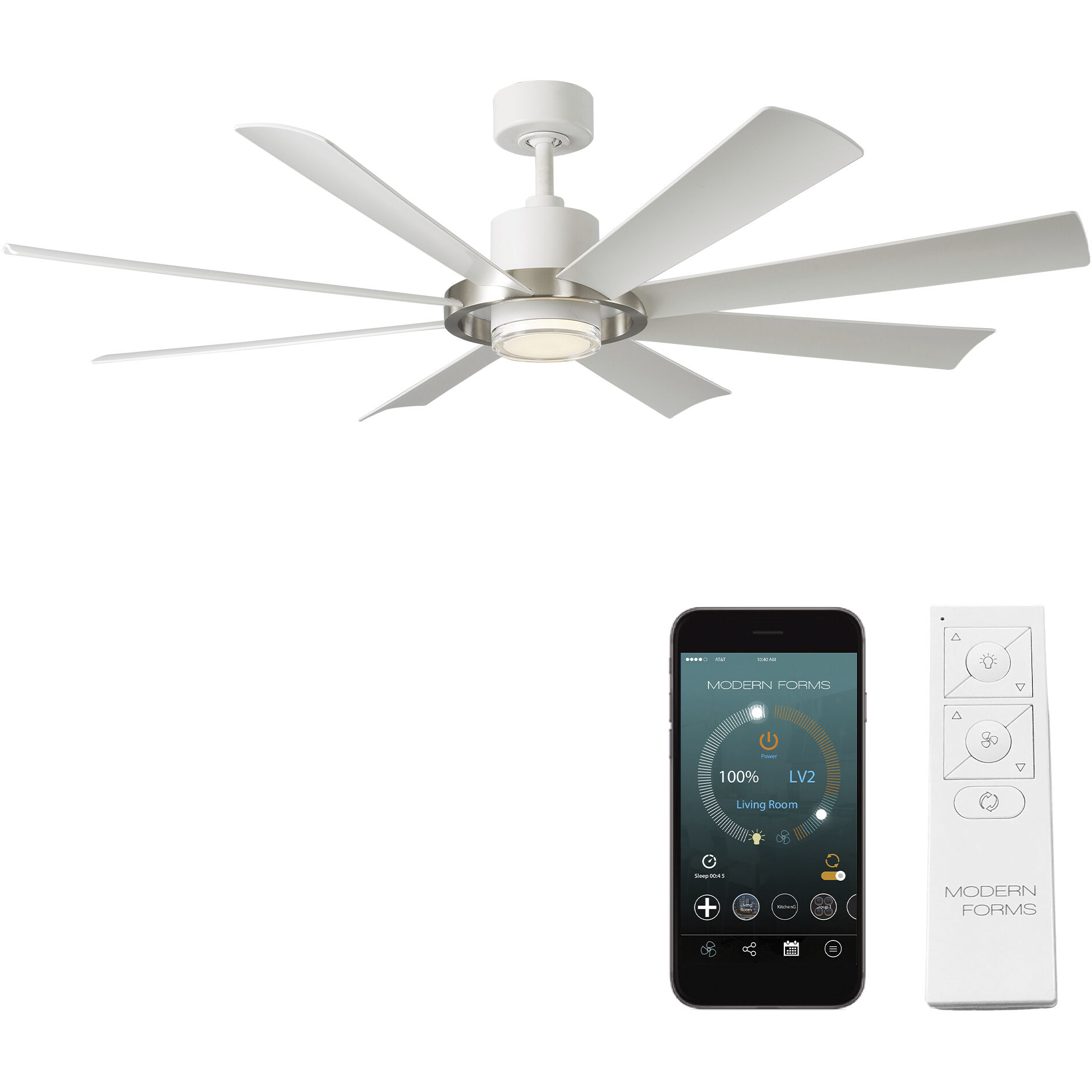 Aura 60 inch Brushed Nickel and Matte White with Matte White Blades Downrod Ceiling Fan in Brushed Nickel Matte White