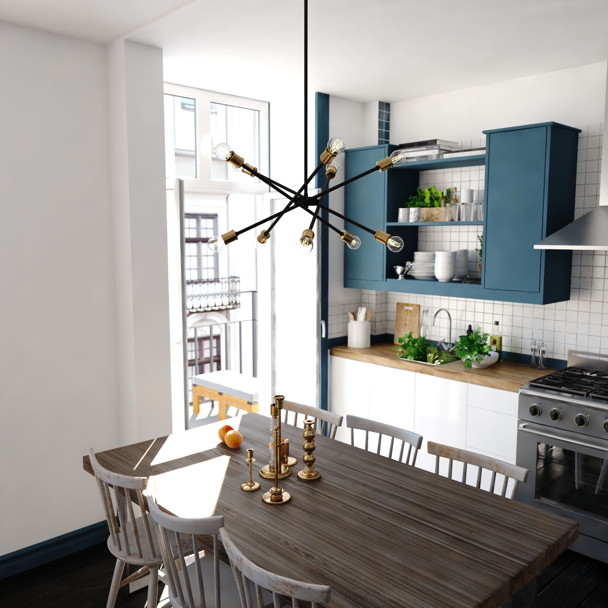 Gresham LED 34.25 inch Antique Gold and Matte Black Chandelier Ceiling Light