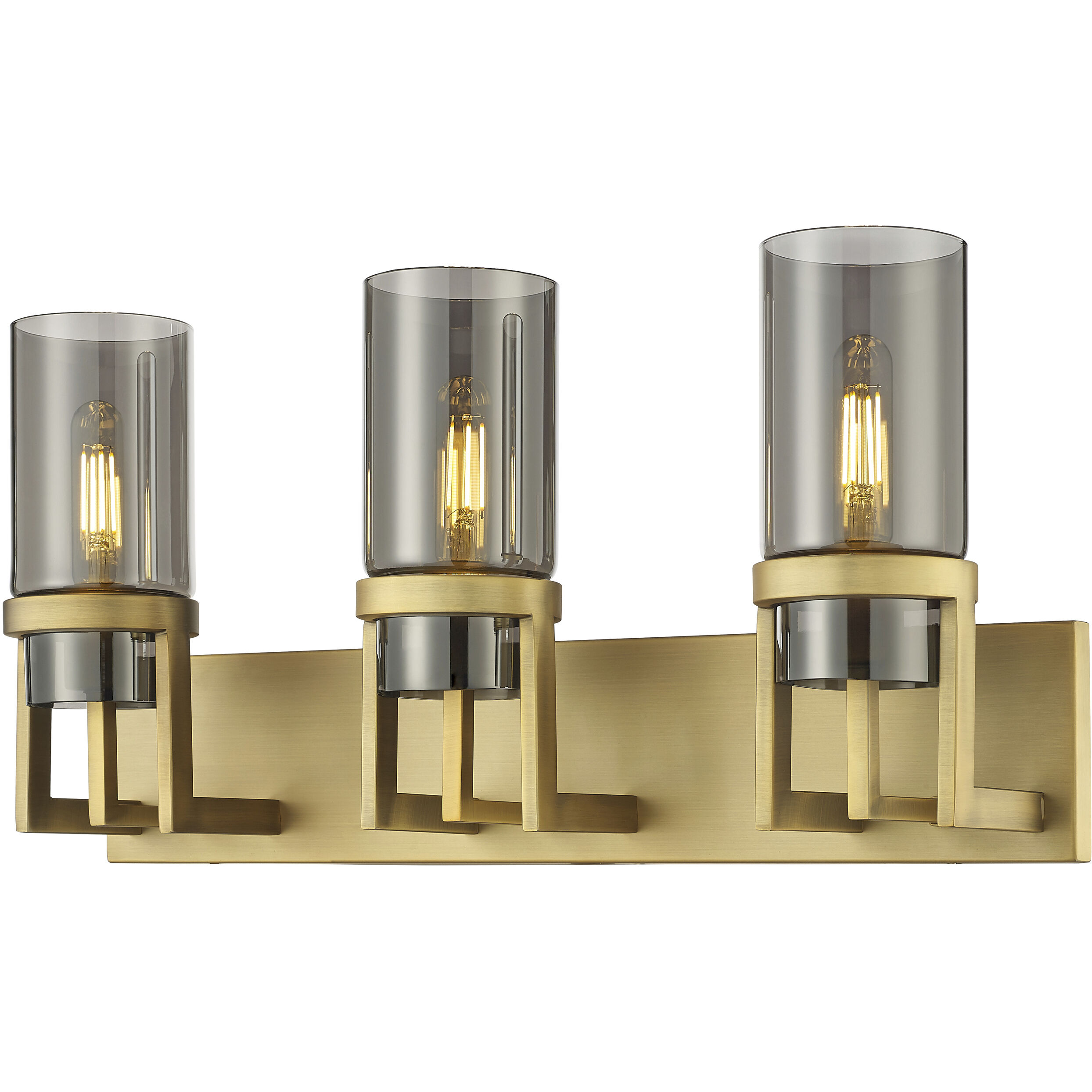 Utopia 3 Light 23.63 inch Brushed Brass Bath Vanity Light Wall Light in Plated Smoke Glass