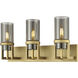 Utopia 3 Light 23.63 inch Brushed Brass Bath Vanity Light Wall Light in Plated Smoke Glass