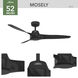 Mosley 52 inch Matte Black Outdoor Ceiling Fan
