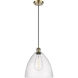 Ballston Dome LED 12 inch Antique Brass Mini Pendant Ceiling Light in Seedy Glass, Black Textured