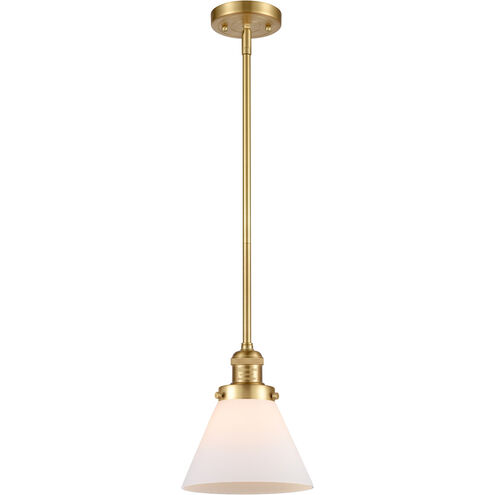 Franklin Restoration Large Cone 1 Light 8 inch Satin Gold Mini Pendant Ceiling Light in Matte White Glass, Franklin Restoration