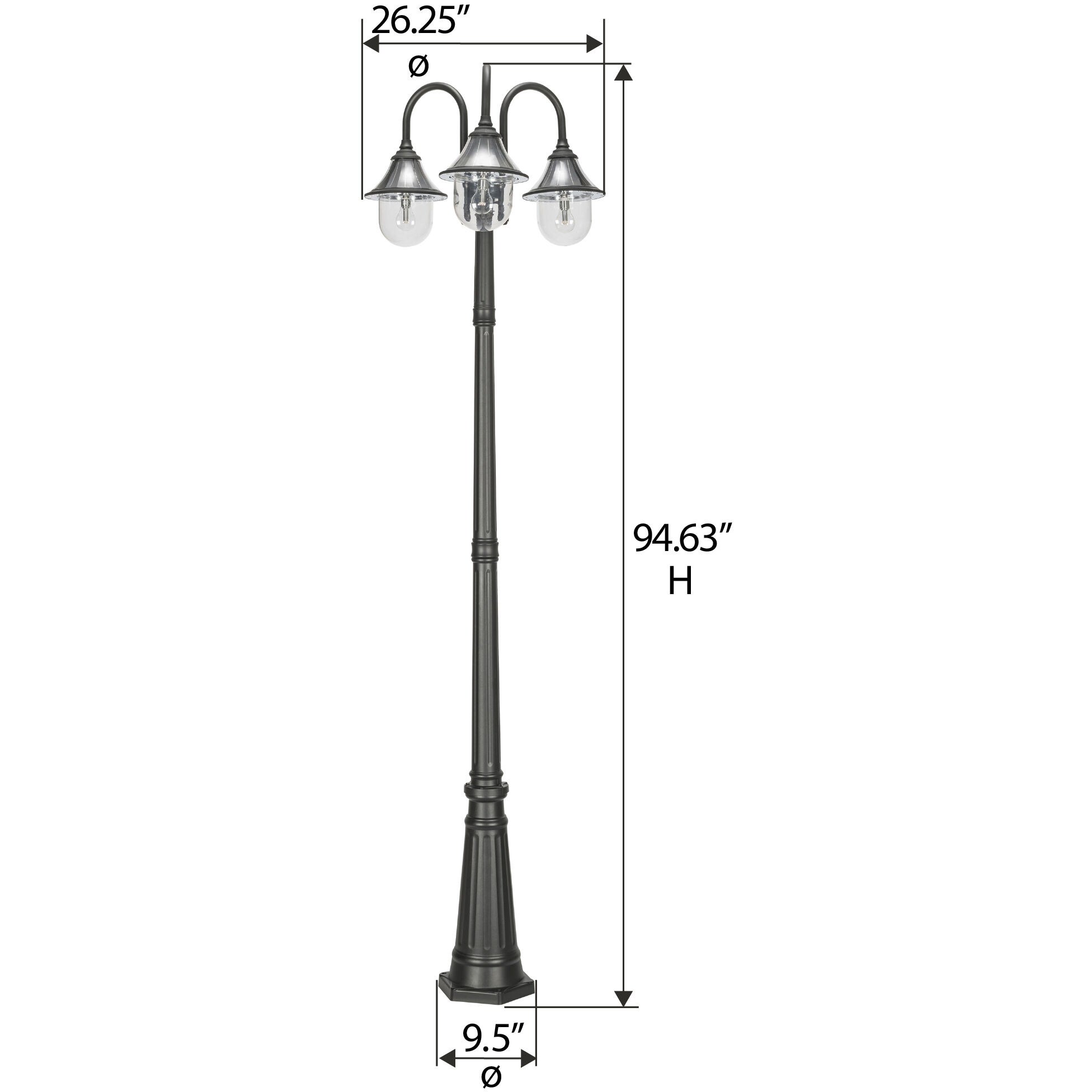 Orion 3 Light 94.63 inch Black Post Light, Solar