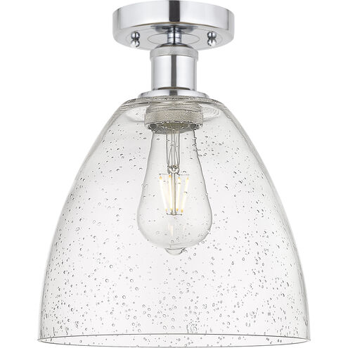 Edison Bristol Glass 1 Light 9 inch Brushed Satin Nickel Semi-Flush Mount Ceiling Light in Matte White Glass