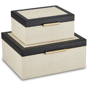 Deanna 12 inch Ivory and Black and Light Antique Brass and Beige Boxes, Set of 2