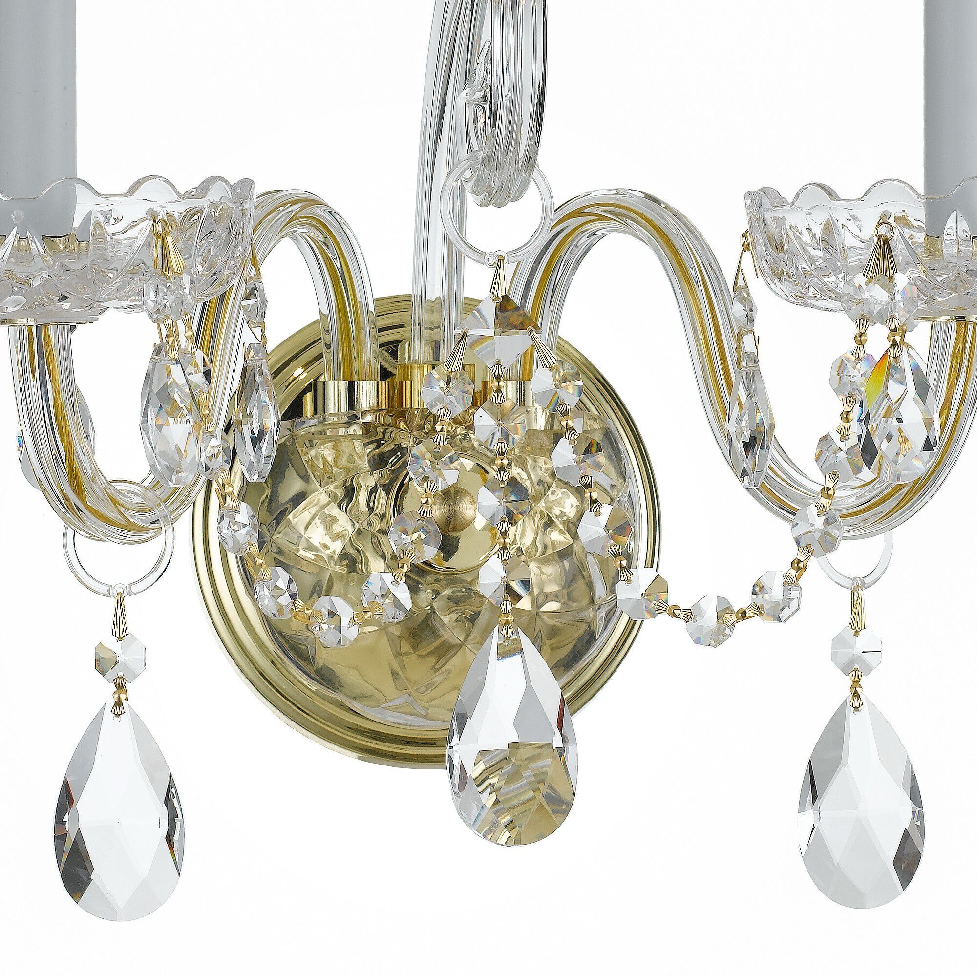 Traditional Crystal Sconce Wall Light in Clear Spectra, Polished Brass