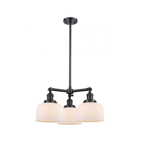 Franklin Restoration Large Bell 3 Light 22 inch Matte Black Chandelier Ceiling Light in Matte White Glass, Franklin Restoration