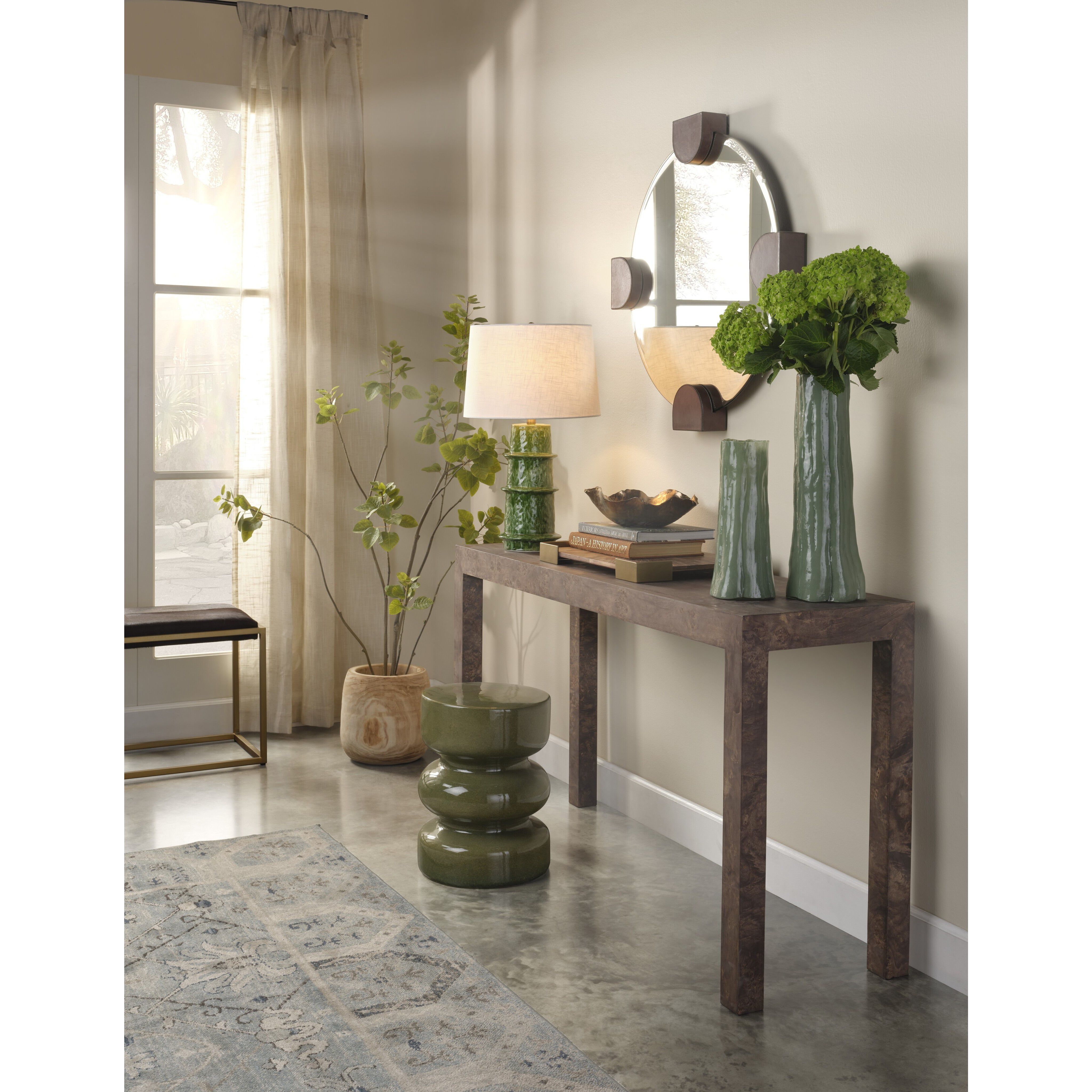 Saturn 27 inch 150 watt Green and Brass Table Lamp Portable Light, Inline