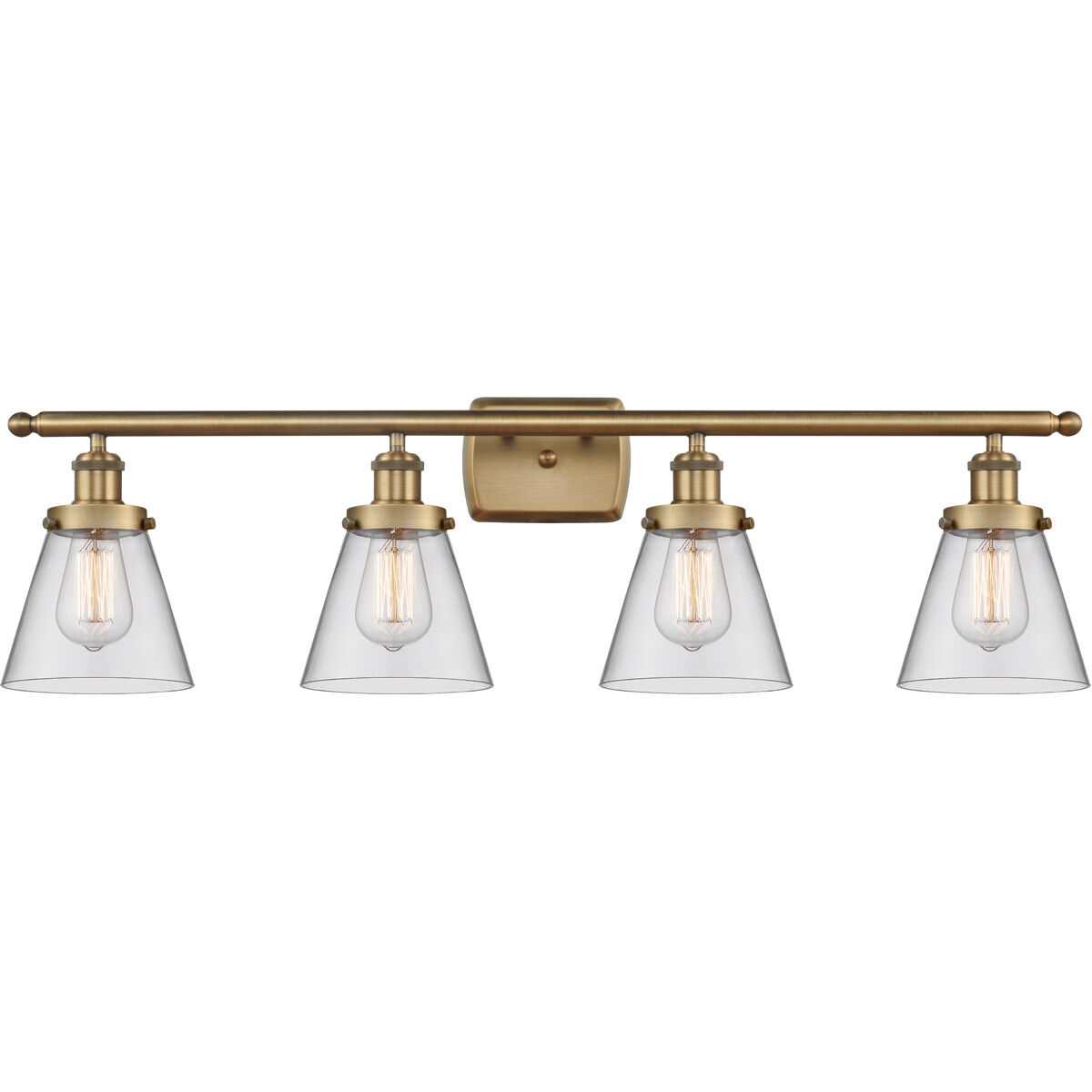 Ballston Small Cone 4 Light 36 inch Brushed Brass Bath Vanity Light Wall Light in Clear Glass