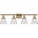 Ballston Small Cone 4 Light 36 inch Brushed Brass Bath Vanity Light Wall Light in Clear Glass