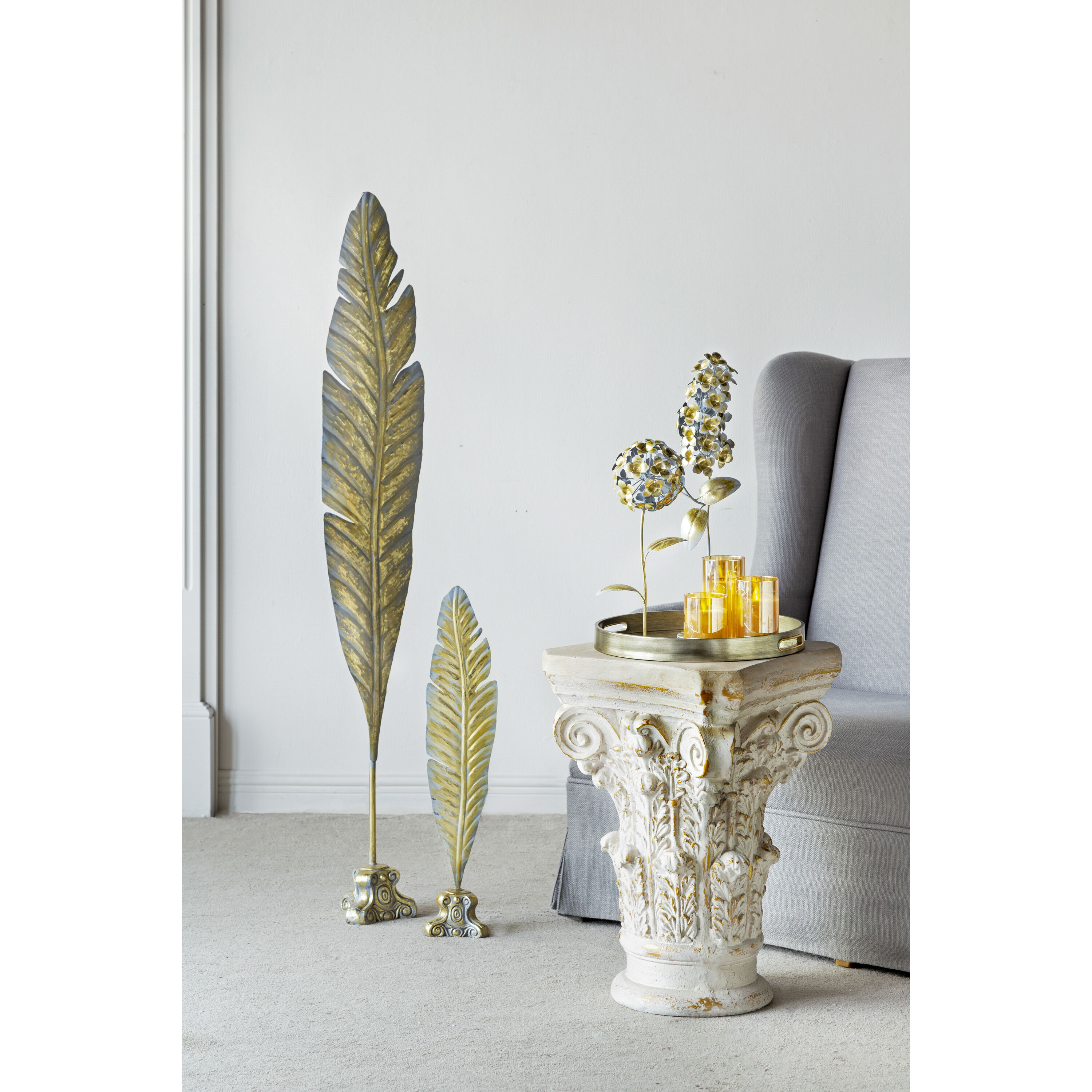 Roman 24.4 X 16.1 inch White and Gold Pedestal