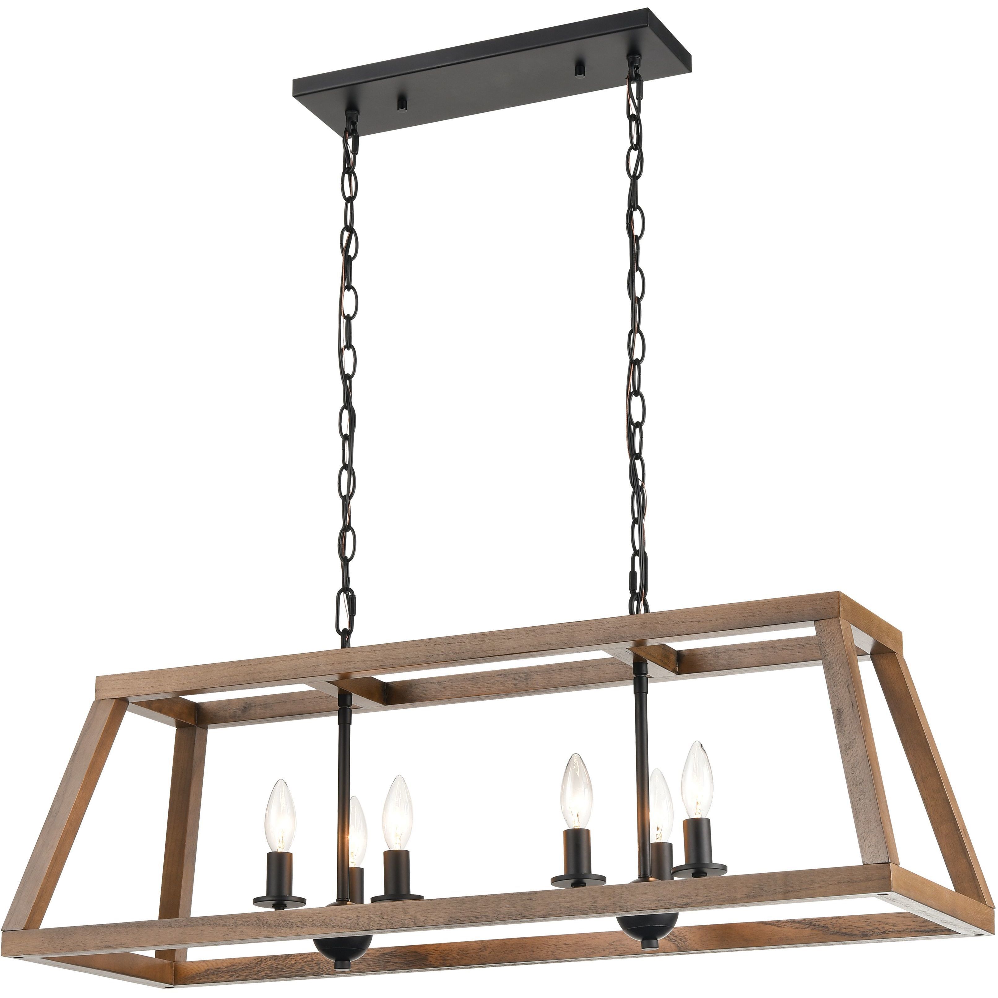 Barrow 6 Light 36 inch Birchwood with Matte Black Linear Chandelier Ceiling Light