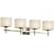 Porcelina 4 Light 32.5 inch Brushed Nickel Bath Bar Wall Light in Pleats, Incandescent, Rectangle