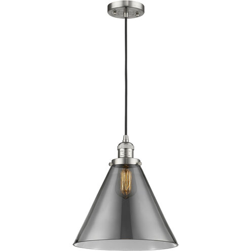 Franklin Restoration Cone 1 Light 12 inch Brushed Satin Nickel Mini Pendant Ceiling Light in Incandescent, Plated Smoke, Franklin Restoration