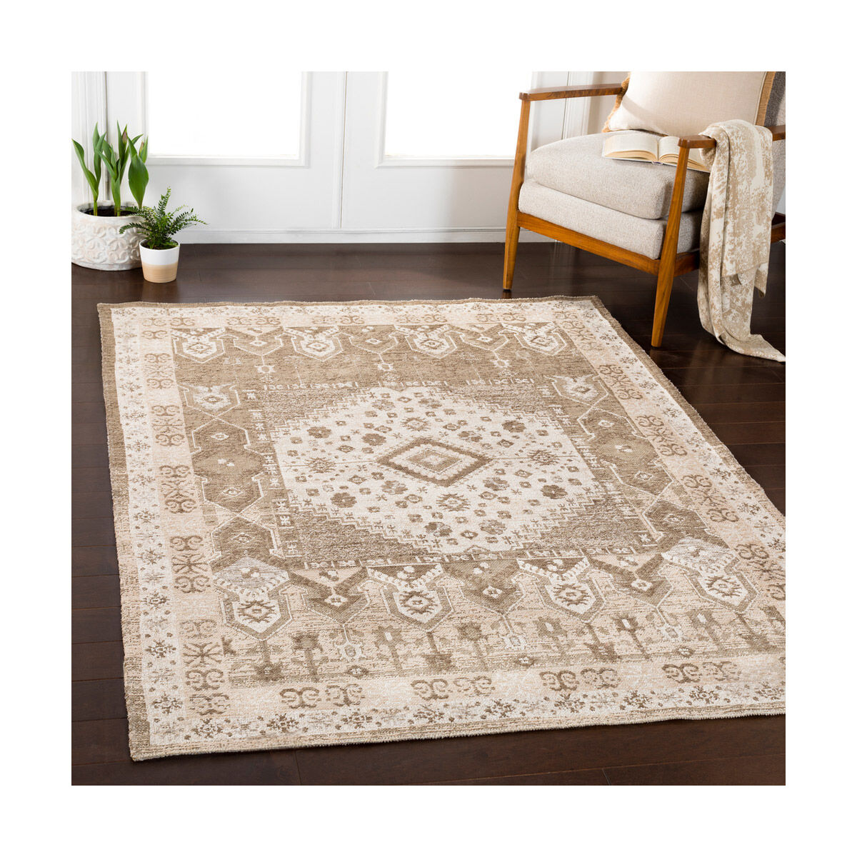 Kilim 35 X 25 inch Dark Brown/Taupe/White/Cream Rugs, Rectangle