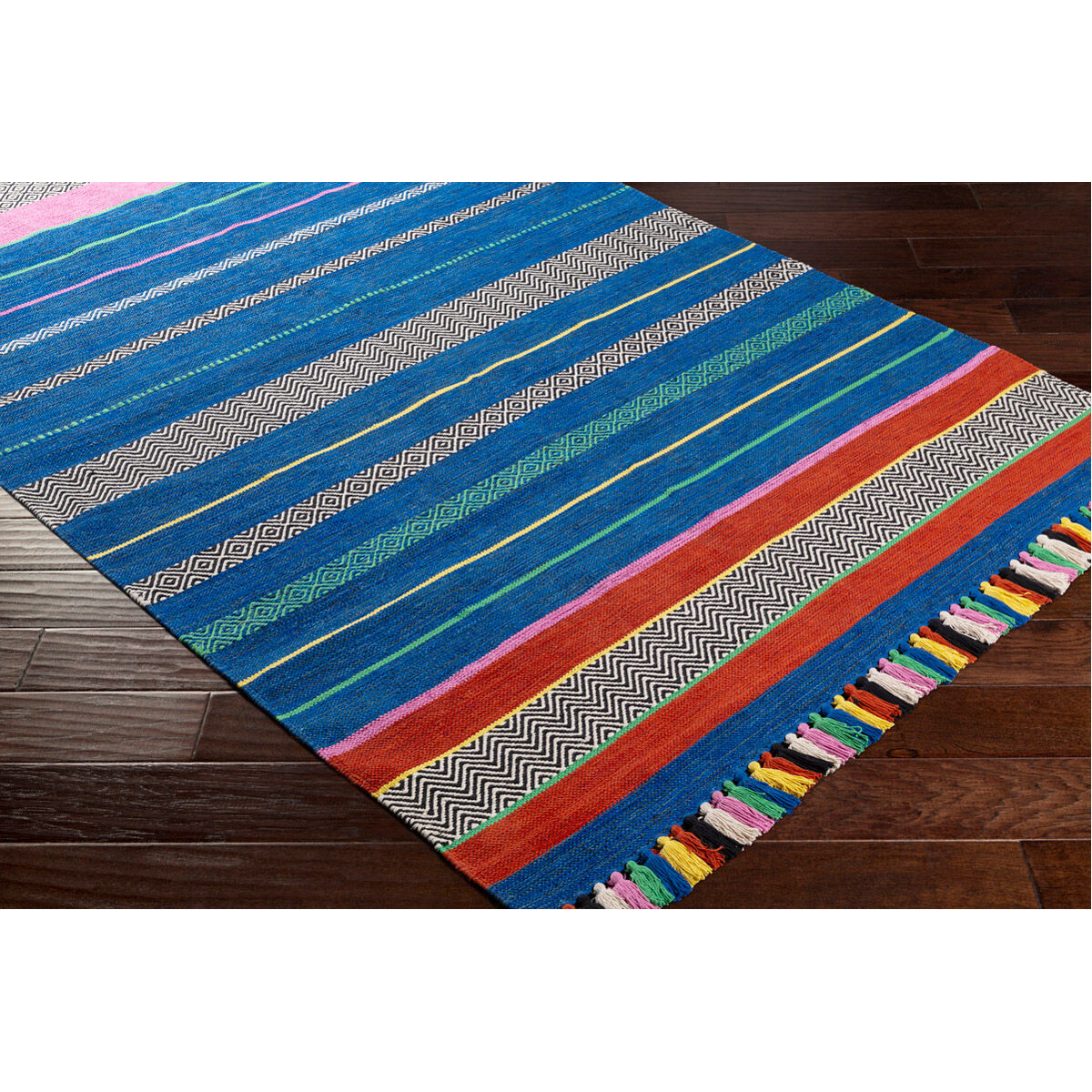Trenza 90 X 60 inch Bright Blue/Black/Dark Blue/Grass Green/Dark Red Rugs, Rectangle