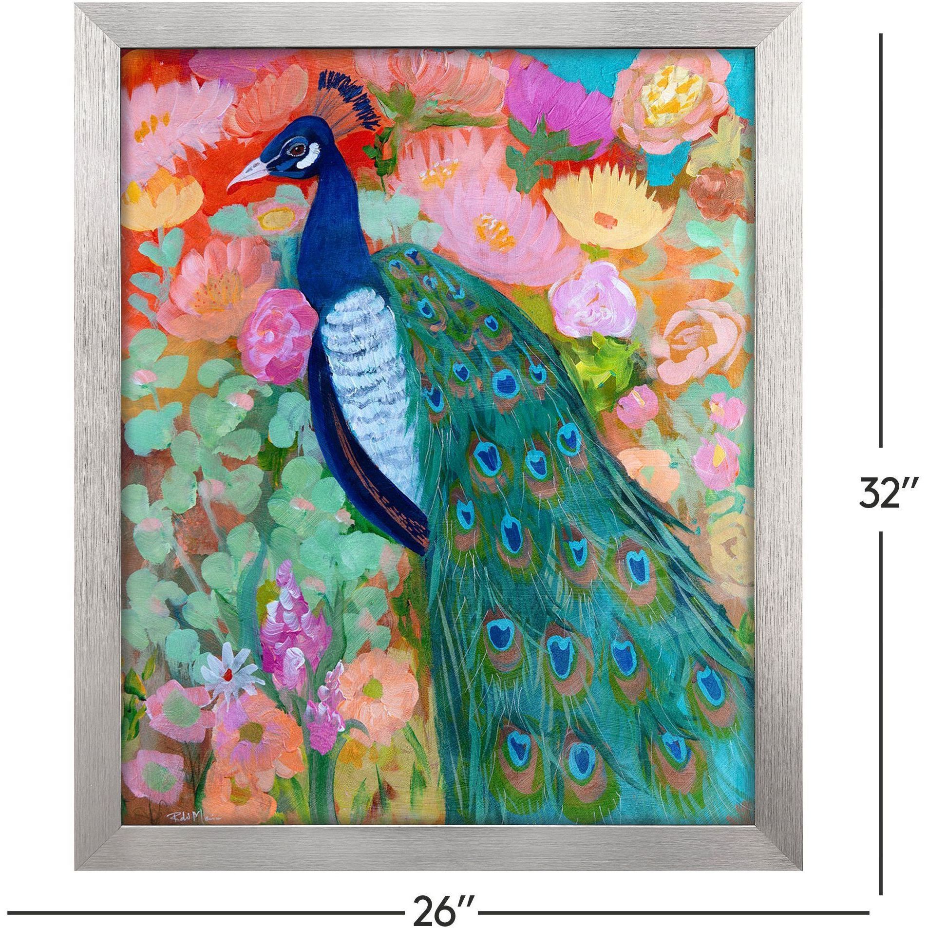 Floral Peacock 32 X 26 inch Non-Glass Framed Art, Propac